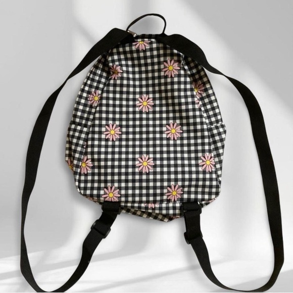 Jansport Black and White Checkered Backpack with Pink Floral Accents - Picture 3 of 5
